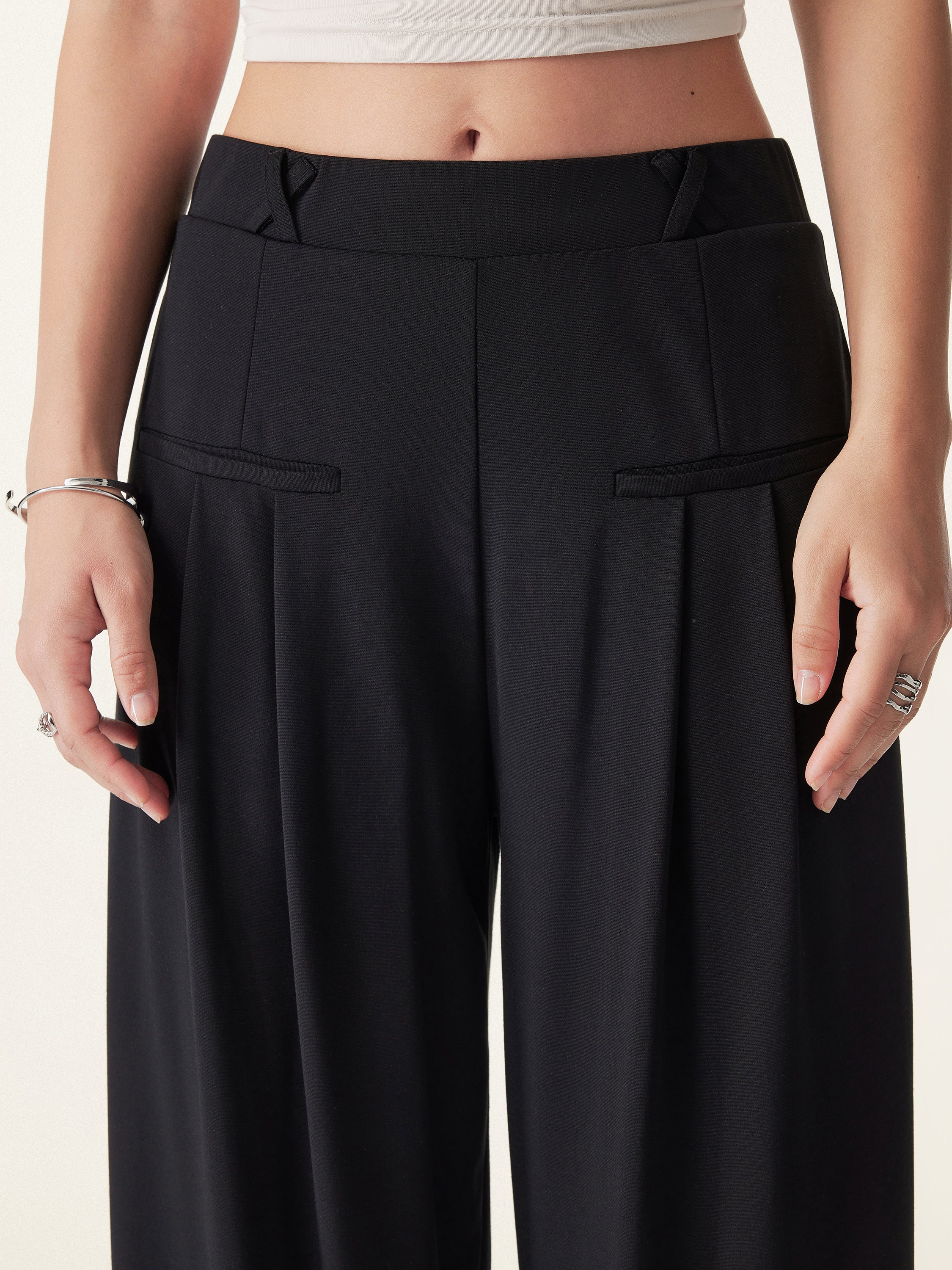Drapey Bamboo Ponte Mid Rise Wide Leg Trouser with Pockets - Image 6